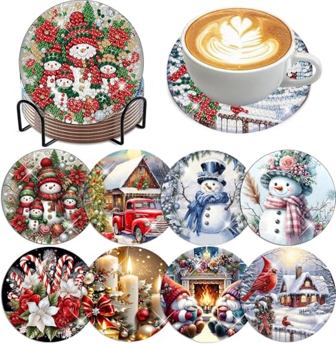 8 Pack Christmas Diamond Art Coasters,Diamond Painting Coasters Kits - color: Christmas Coasters