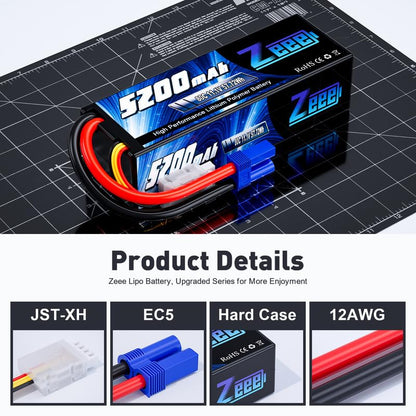 Zeee 3S Lipo Battery 5200mAh 11.1V 80C with EC5 Connector (2 Packs)