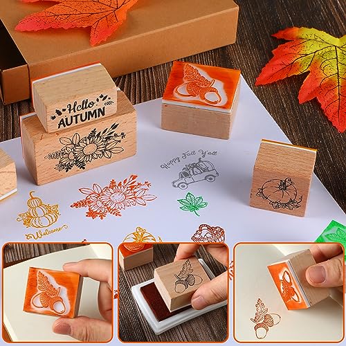 Woanger 15 Pcs Fall Wooden Rubber Stamps with Ink Pads Fall Style - color: Fall Style