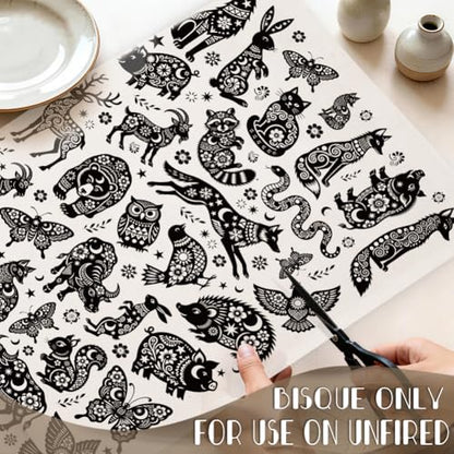 EVERJOYCRAFT 4pcs Underglaze Transfers for Pottery Animal Ceramic Decal - color: Animal Floral