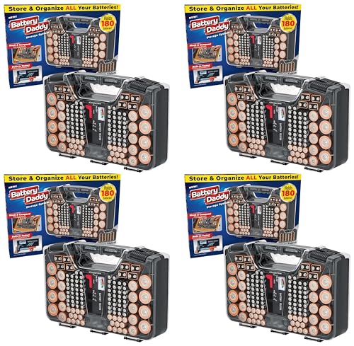 Battery Daddy Storage &Organizer Case w/Tester,Stores&Protects Up to 180 Batteries,Double-Sided,Clear Locking Lid,Secure Latches_&Portable Carrying Handle-Charcoal (Batteries Not Included) (Pack of 4) - color: Charcoal, size: Original - 180 Batteries (Pac