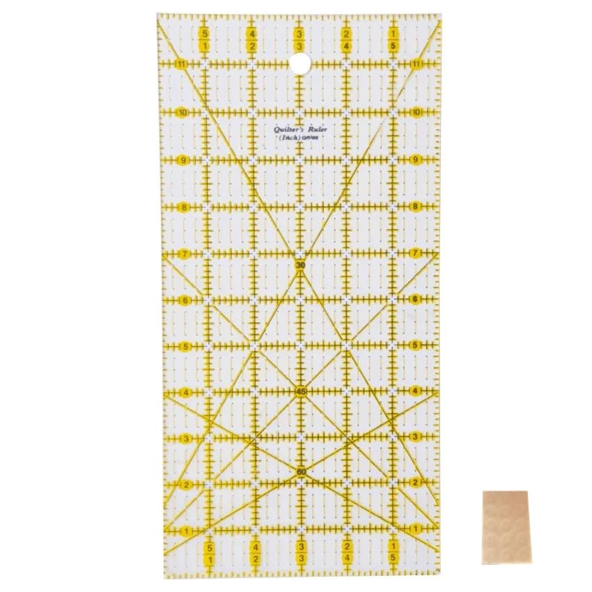 HONEYSEW Quilting Templates Acrylic Sewing Ruler with Non-Slip Rings for Quilting and Sewing Fabric Cutting Angles Rectangle Ruler (6"x12") - color: 6"x12"