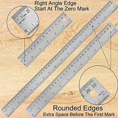 Metal Ruler with Cork Backing, 6 Inch & 12 Inch, Non-Slip Straight Edge - style: 6+12 Inch