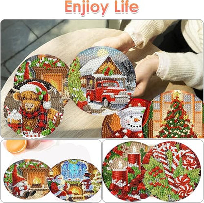 ijbnhd 8 Pack Christmas Diamond Art Coasters Kits with Holder4x4 inch - color: Christmas-2