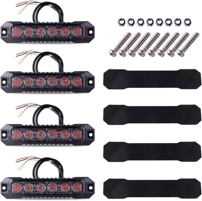4PCS 6-LED Red Flashing Strobe Lights for Trucks Cars Vehicles