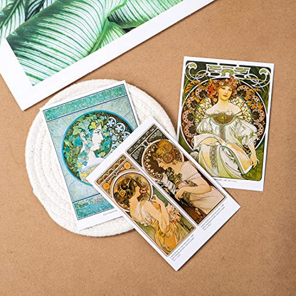 Alphonse Mucha Art Postcards, Famous Painting Artwork Post Cards Bulk Pack(30 Pack), Aesthetic Art Picture Collage Kit for Wall, Postcards Poster for School Students Teacher Thank You Note Cards - color: Alphonse Mucha