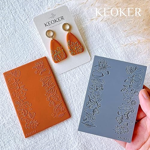 Keoker Polymer Clay Texture mats, Clay Texture Mat for Making Earrings Jewerly, Polymer Clay Earrings Tools (Fall Texture Sheet 2) - color: Fall texture sheet 2