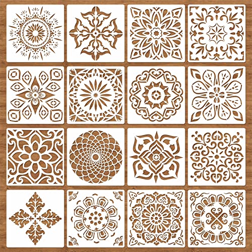 16 Pcs Mandala Stencils, 6x6 Inch Reusable Painting Templates for DIY Craft - style: Mandala Stencils-2