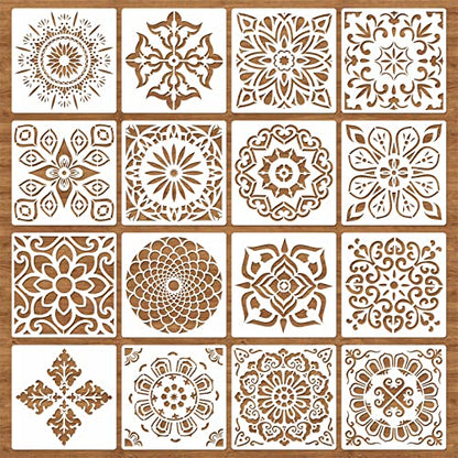 16 Pcs Mandala Stencils, 6x6 Inch Reusable Painting Templates for DIY Craft - style: Mandala Stencils-2