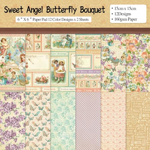 6x6" Cardstock Single Sided Scrapbooking,Craft Decorative Scrap Book Paper - color: 24sheets-angel