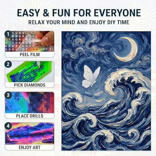 Ocean Wave Diamond Art Kits for Adults, Butterfly Diamond Painting Kit - color: HS037-1