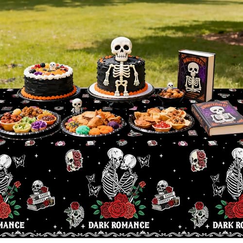 3Pcs Dark Romance Party Tablecloths Skull Rose Table Decoration - color: Dark Romance