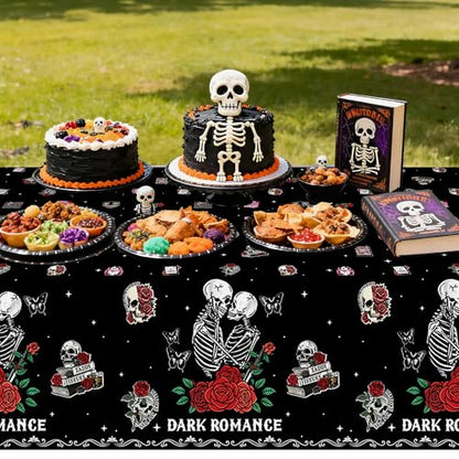 3Pcs Dark Romance Party Tablecloths Skull Rose Table Decoration - color: Dark Romance