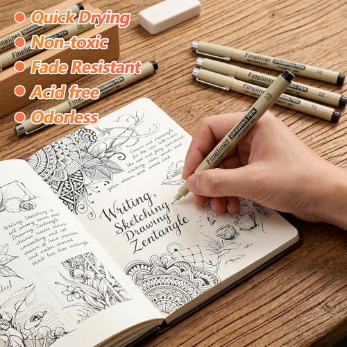 YUXIANLB 13pcs Micro Fineliner Drawing Art Pens, Black Inking Markers