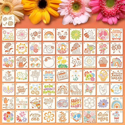 Hippy Stencils for Painting, 64 Pcs 3 Inch for Cards Rocks Crafts - color: Hippy