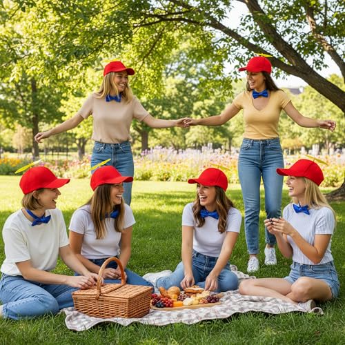Sintege Propeller Hat Nerd Silly Twirly Cap Helicopter Cap with Spinner and Adjustable Bowtie for Costumes - color: Red and Blue