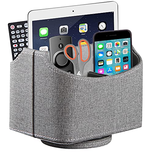 PU Leather Remote Control Holder,360 Degree Spinning Desk TV Remote Caddy,Desk Organizers and Accessories,for Controller,Media,Mail,Calculator,Mobile Phone,Pen Storage Holder (Gray Cloth) - color: Gray Cloth