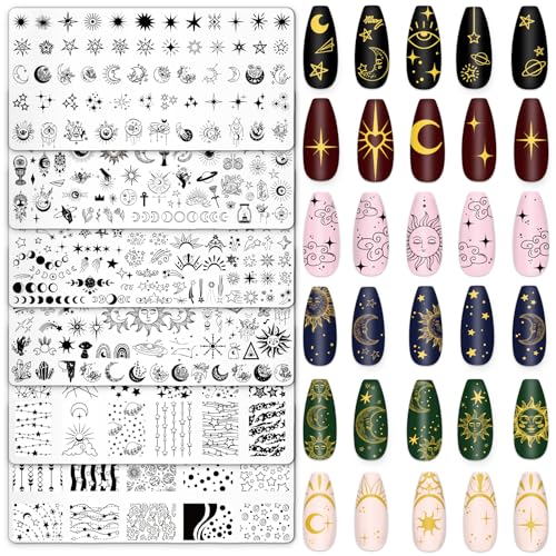 Whaline 6 Pcs Sun Moon Star Nail Plates Stamping Set - style: Sun Moon Star