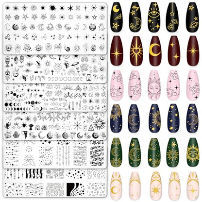 Whaline 6 Pcs Sun Moon Star Nail Plates Stamping Set - style: Sun Moon Star