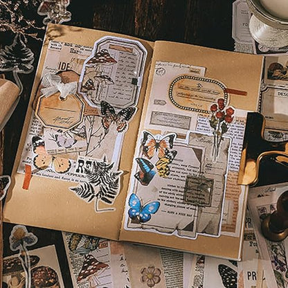 Retro Scrapbook Supplies Kit, 200 Mixed Natural Color Paper and Stickers