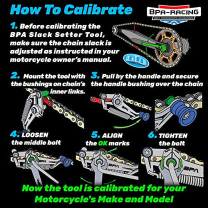BPA–Racing Motorcycle Chain Slack Adjuster Tool - Innovative Chain Tensioner Tool For Easy, Quick & Precise Chain Slack Adjustment- Chain Alignment Tool (Blue) - color: Blue