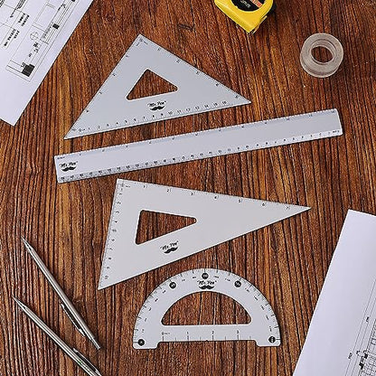 Mr. Pen- Metal Geometry Kit, 4 Pack, 45° & 30°/60° Set Squares - color: Periwinkle Gray