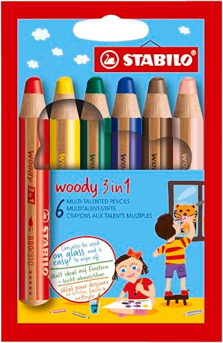 STABILO Multi-Talented Pencil woody 3 in 1 - Pack of 6 - Assorted Colors - style: Pack of 6