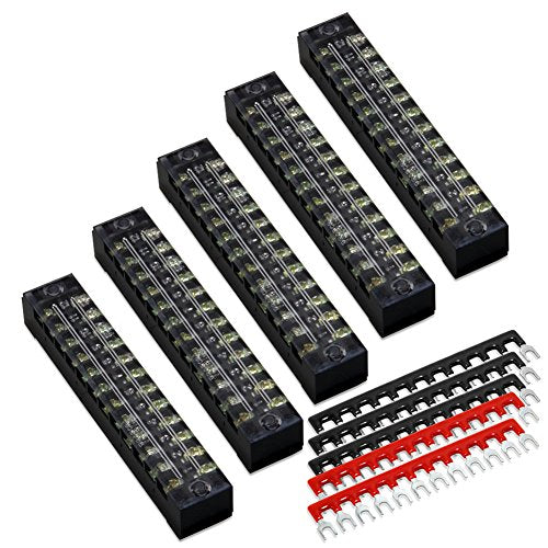 Terminal Block, 12 Circuits 600V 15A Dual Row Screw Terminal Strip, 5 Sets - size: 15A 12P+5pcs Jumpers