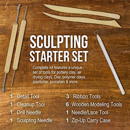 U.S. Art Supply Pottery & Clay Tools Set (14-Piece) - size: 14-Piece with Nylon Case