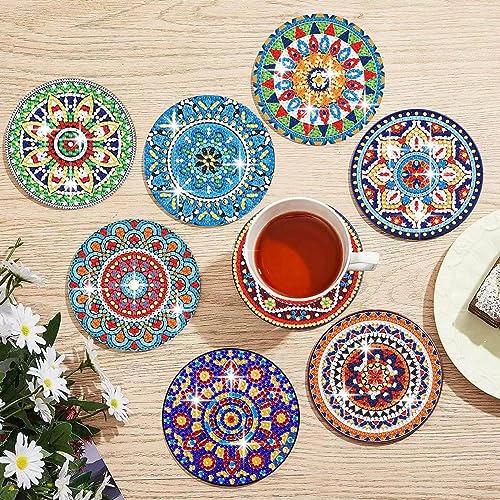 Muzagroo Art Mandala Diamond Painting Coasters Kits with Holder - color: Mandala