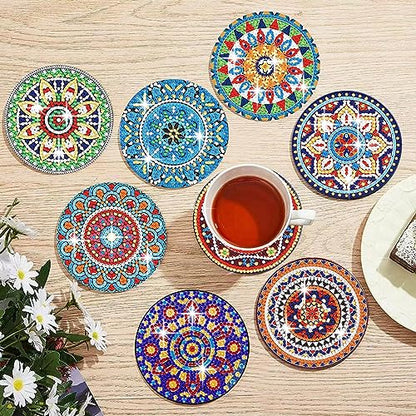 Muzagroo Art Mandala Diamond Painting Coasters Kits with Holder - color: Mandala