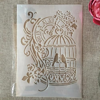 TIAMECH A4 Reusable Vintage Birdcage Clock Stencil for Painting - style: Birdcage Clock