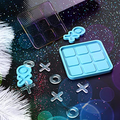 DECYOOL 6 Pcs Tic Tac Toe Resin Mold Set, X O Silicone Board Game Molds - color: Blue, size: 4 in x 4 in