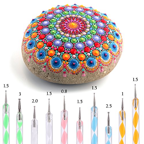 Whaline 18 Set Art Dotting Tools Mandala Dotting Tools Set Including 4 Mandala Stencils, 8 Acrylic Rods, Paint Tray and 5 Double Sided Dottings Tool