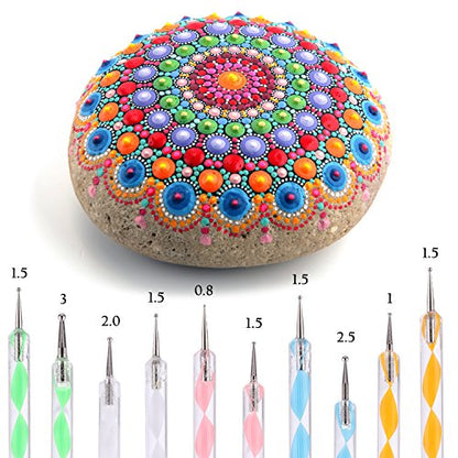 Whaline 18 Set Art Dotting Tools Mandala Dotting Tools Set Including 4 Mandala Stencils, 8 Acrylic Rods, Paint Tray and 5 Double Sided Dottings Tool