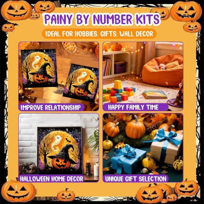 Halloween Paint by Numbers for Adults, Pumpkin Paint by Number on Canvas - color: MT23077