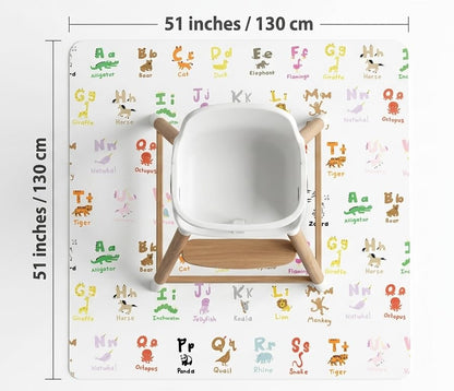 Splat Mat for Under High Chair, Waterproof Washable High Chair Floor Mat - color: Zoo Alphabets