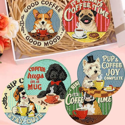 8 Pack Diamond Art Coasters, Coffee Dog Diamond Painting Coasters - color: Coffee Dog Coasters-a