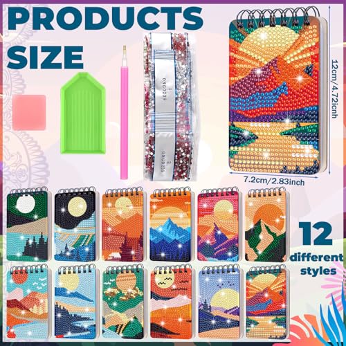 Fuyoooo 12 Pcs Landscape Diamond Art Notebook for Adults, 4.72 x 2.83 Inch - style: Landscape