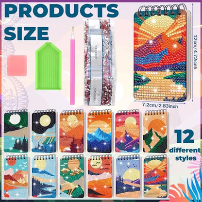 Fuyoooo 12 Pcs Landscape Diamond Art Notebook for Adults, 4.72 x 2.83 Inch - style: Landscape
