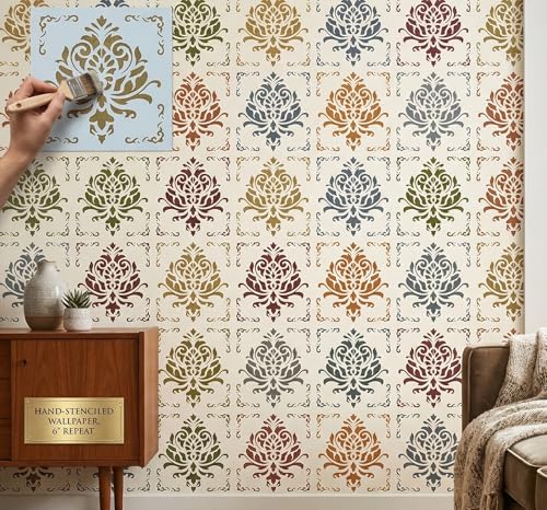 16 Pack Mandala Tile Stencil Set, Reusable Mylar Painting Stencils for Walls, Wood, Canvas, Fabric, Furniture, Floor & DIY Crafts, Moroccan Boho Tile Stencils for Home Decor, White - 6x6 Inch