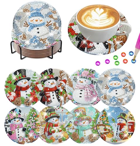 8Pc Diamond Art Coasters Holder Cork Pads, Diamond Painting Coasters 4x4 In - color: Christmas Diamond Art Coasters Snowman