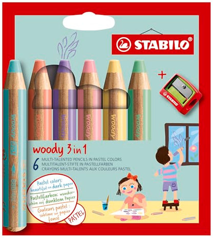 STABILO coloured pencil, watercolour & wax crayon woody 3 in 1 - style: Set + Sharpener