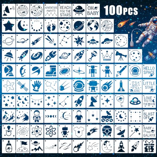 Fainne 100 Pcs 1.5 Inch Space Theme Small Stencils for Crafts - style: Space