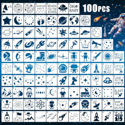 Fainne 100 Pcs 1.5 Inch Space Theme Small Stencils for Crafts - style: Space
