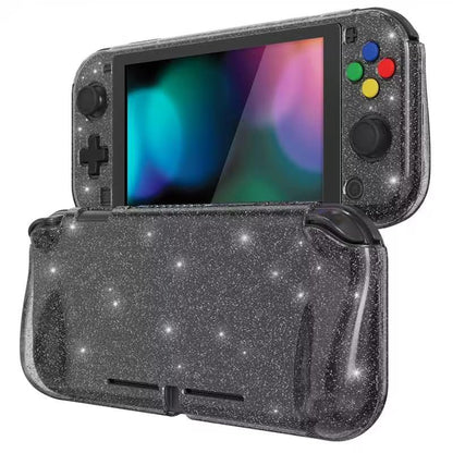 PlayVital Clear Glitter Silver Protective Case for Nintendo Switch Lite, Glossy Ergonomic Hard Grip Cover - Shock-Absorbent Anti-Scratch Shell Case with Screen Protector & Thumb Grips & Button Caps - color: Clear Glitter Silver