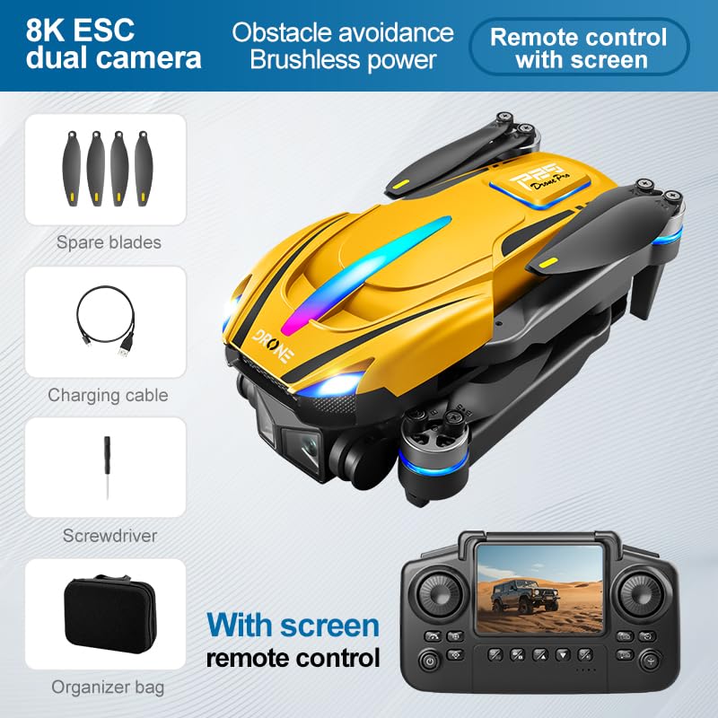 Drone with Camera 1080P HD, Brushless motor FPV Foldable Drone for Adults ，One-Key Take Off/Landing, Intelligent obstacle avoidance，360° Flips, Headless Mode，Optical Flow Positioning