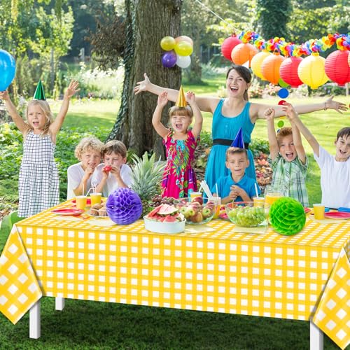 3 Pcs Yellow Gingham Tablecloths, Checkered Party Table Covers 54x108 Inch - color: Yellow