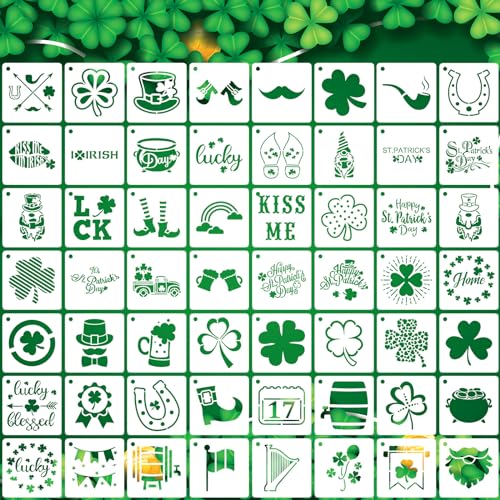 AUGSHY 56 Pack St Patricks Day Stencils, 3 Inch Clover Craft Templates - style: St Patrick's