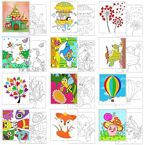 Aosemili 12PCS Pre Drawn Canvas for Painting 8x10in Cute Pre Printed Bulk Painting Canvas with Design Pictures to Paint, Large Predrawn Art Canvases with Picture Christmas Valentines Party Favor Gift - size: 8x10 inch, style: Animal Paradise